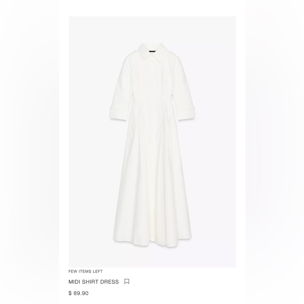 Zara Midi Shirt Dress in Snow White Women’s Size Small - Picture 2 of 11